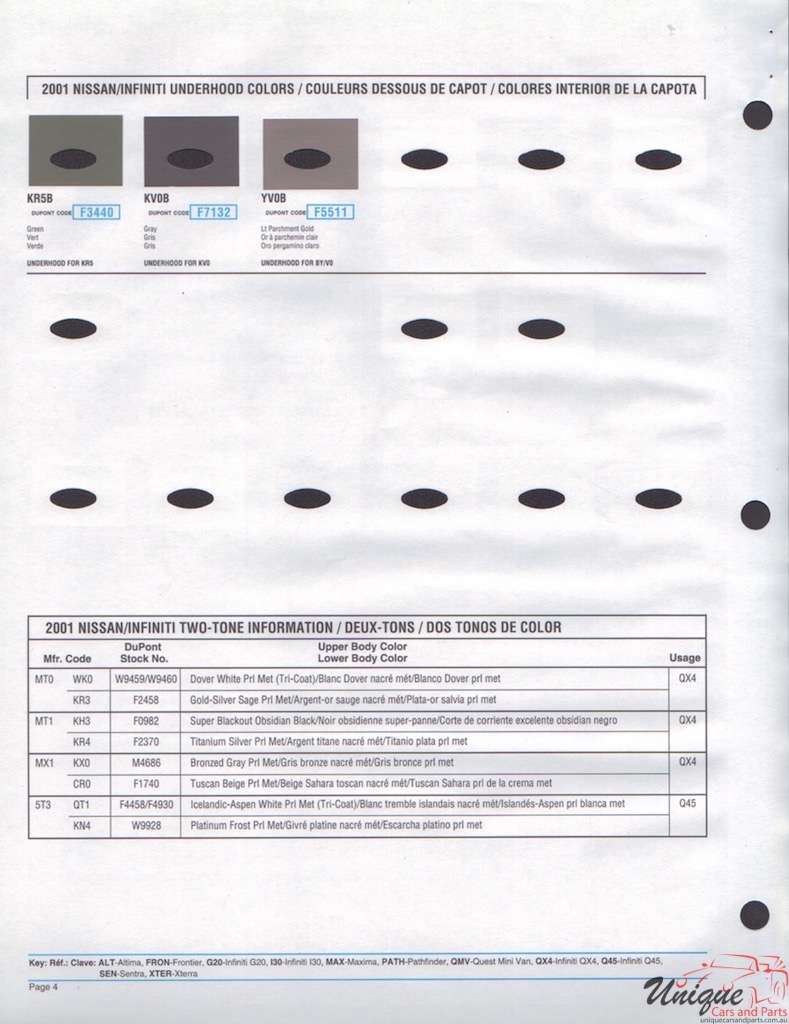 2001 Nissan Paint Charts DuPont 4
